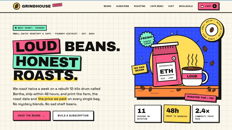 Coffee roastery website design (Neo-brutalism style)