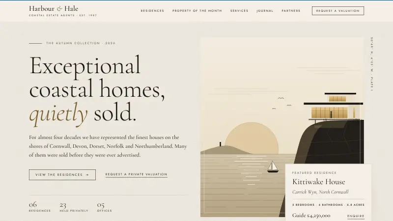 Property sales website design (Luxury editorial style)