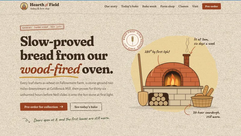 Artisan bakery website design (Rustic handmade style)
