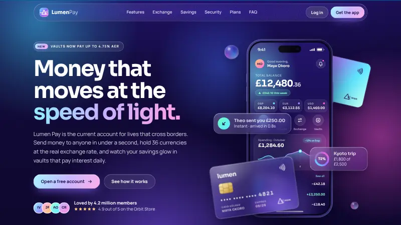 Payments app website design (Glassmorphism style)