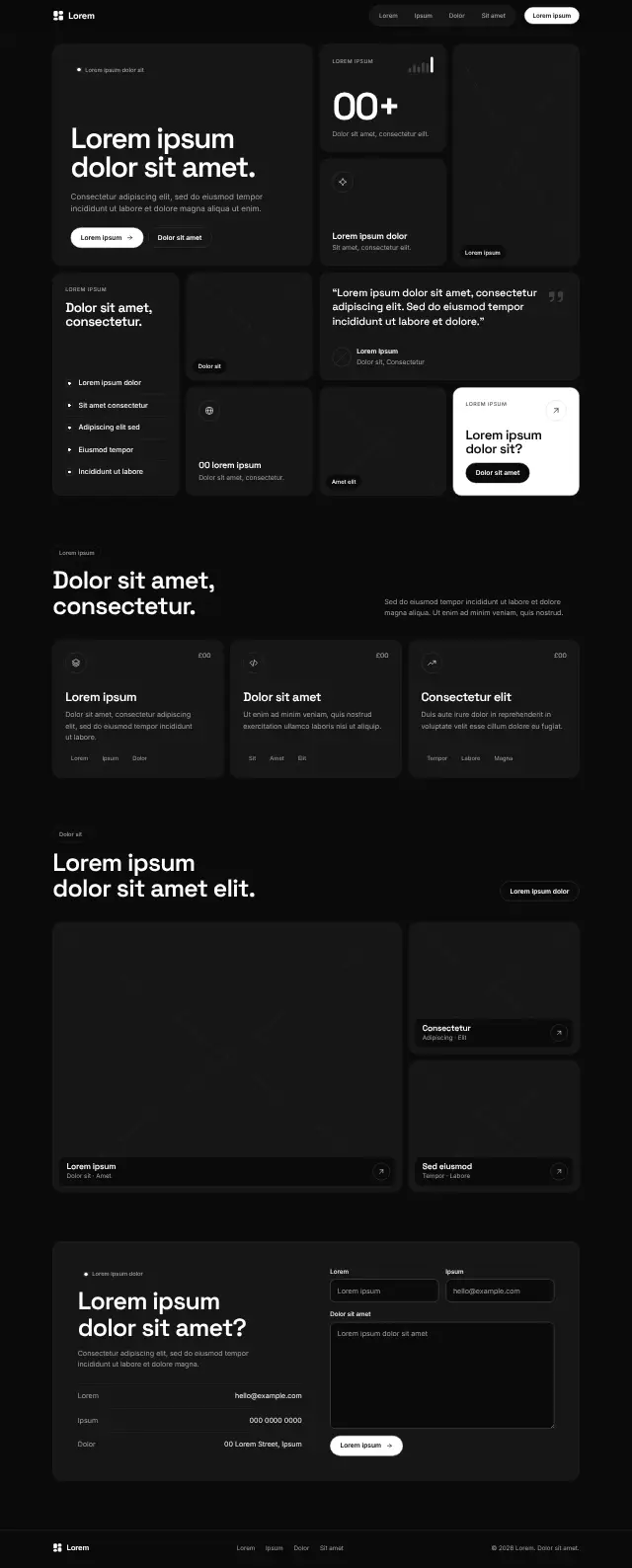 Bento website template (Tiled grid on black)