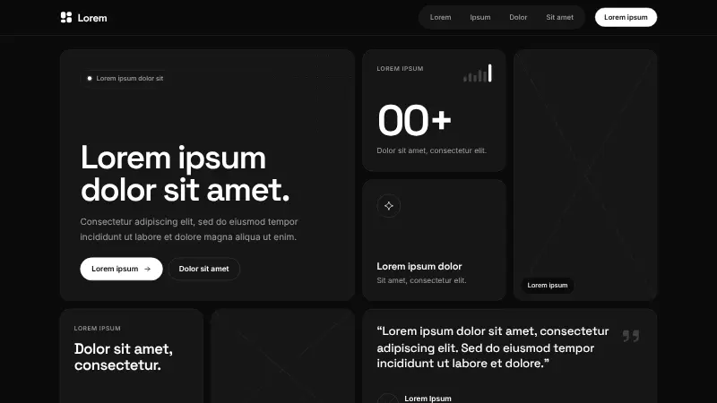 Bento website template (Tiled grid on black)