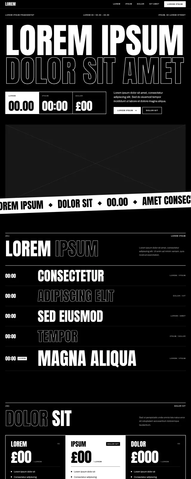 Poster website template (Bold type on black)